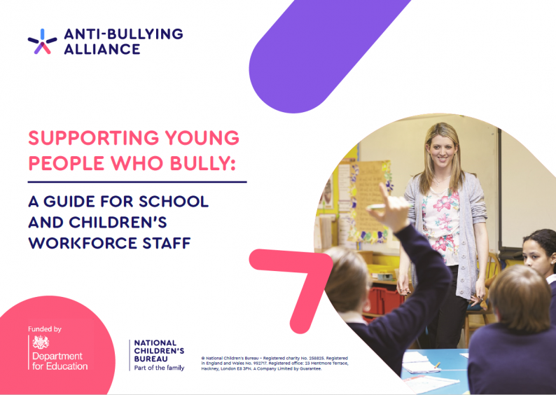 Front page for report 'Supporting young people who bully: A guide for school and children's workforce staff'
