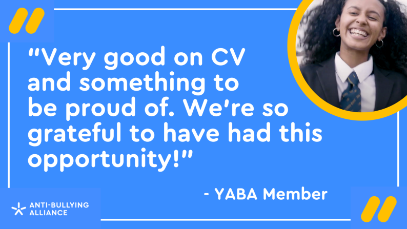 YABA quote of "very good on CV and something to be proud of. We're so grateful to have had this opportunity"
